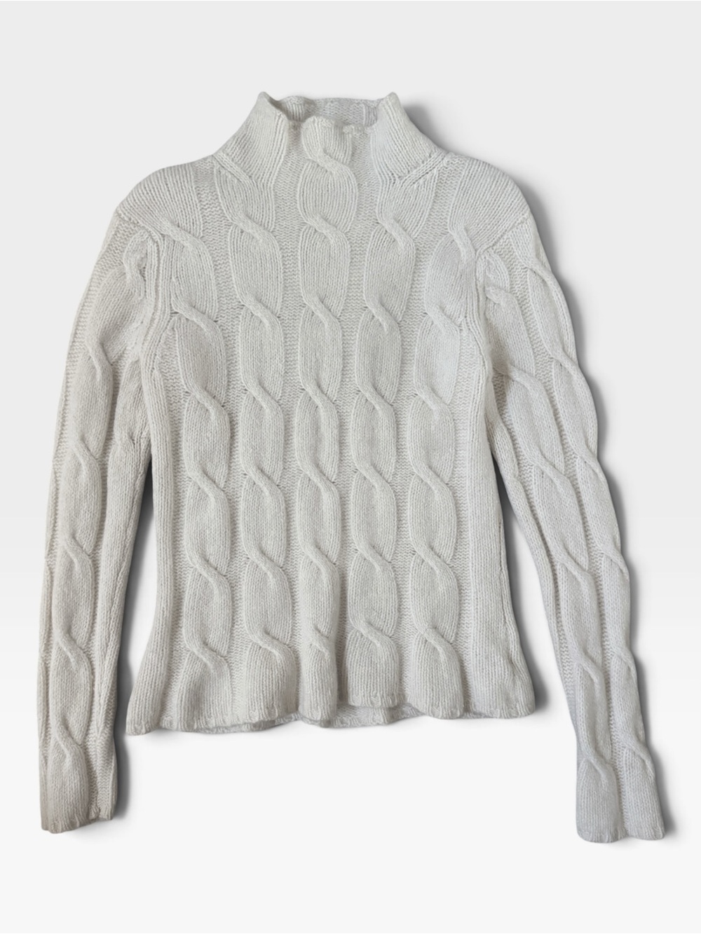 VTG 90s Eddie Bauer Lambswool & Angora Rabbit Cable Knit Mock Neck Sweater Sz L